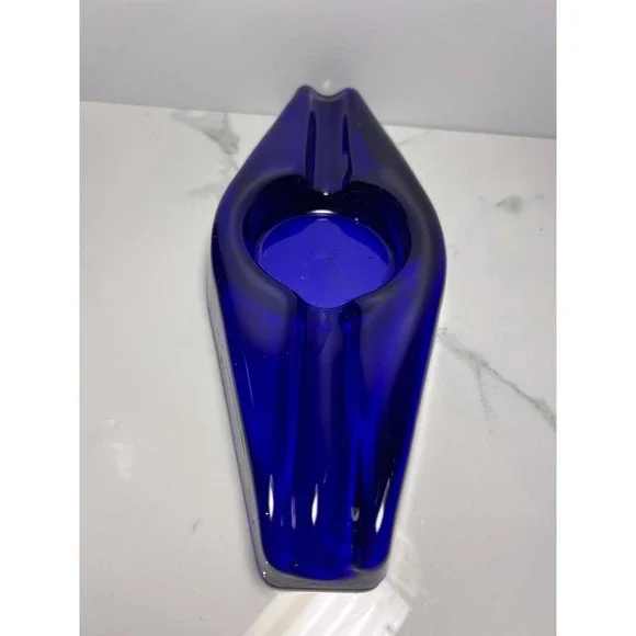VTG Blenko Cobalt Blue Heavy Hand Blown Glass Cigar Holder Ashtray - Picture 5 of 8